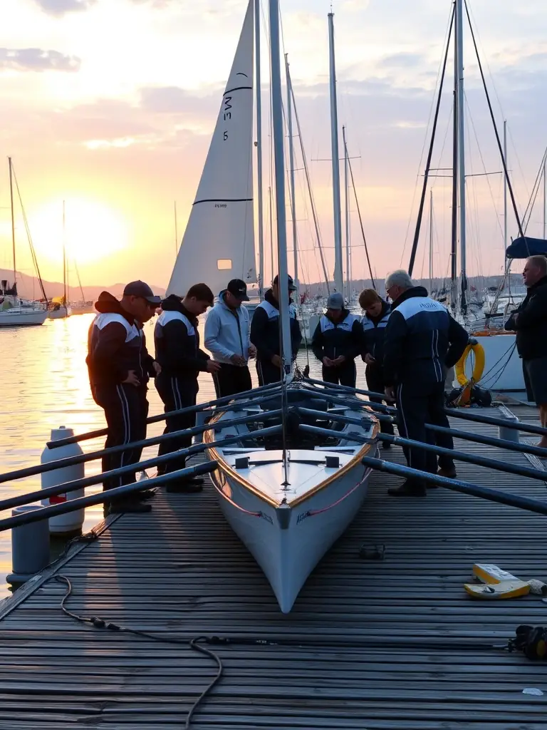 A photo of members using the club's sailing equipment, specifically a well-maintained sailboat on the water, showcasing the accessibility of resources.